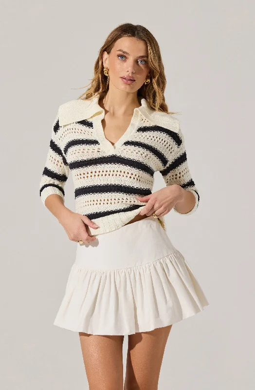 Open knit polo sweater