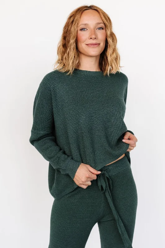 Owen Waffle Sweater Top | Green