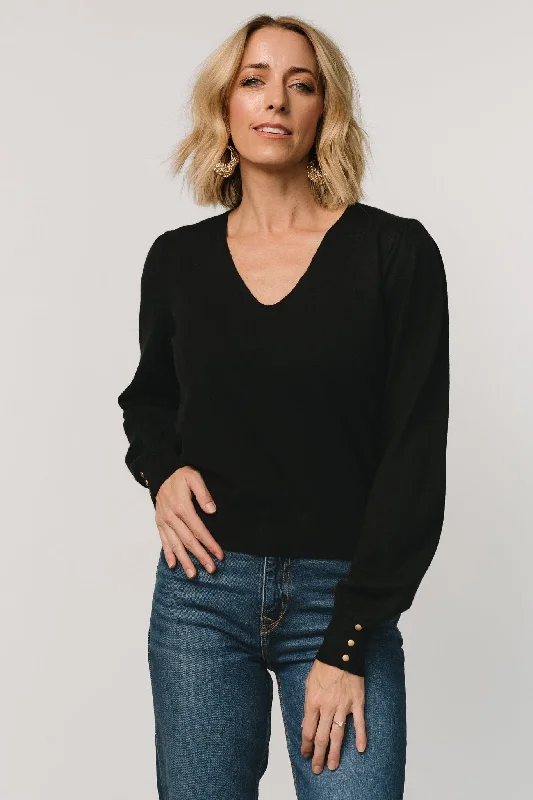 Sheila V Neck Sweater Top | Black