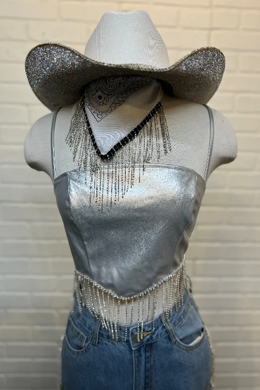 Backstage Rhinestone Tank - Silver