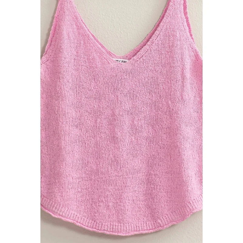 V NECK SLEEVELESS TOP PINK