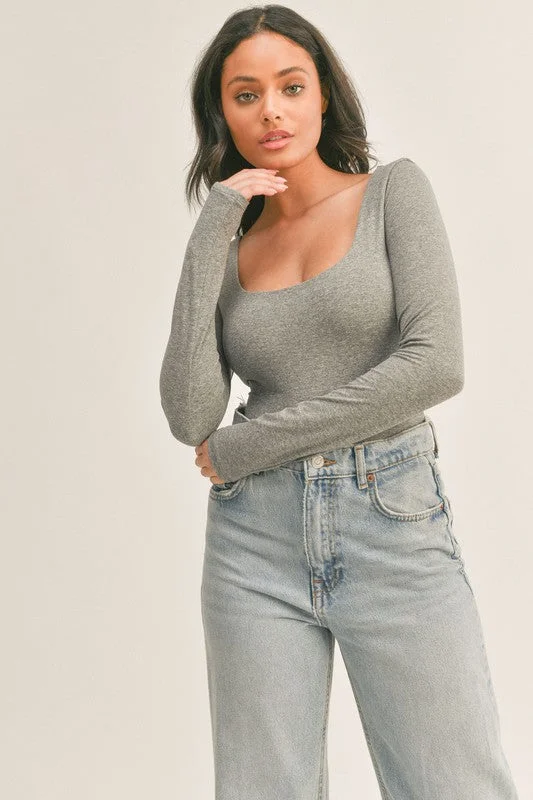 Long Sleeve Seamless Bodysuit - Grey