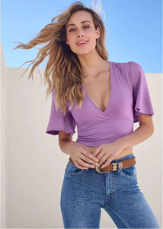 Flutter Sleeve Crop Top - Orchid